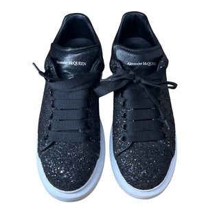 Alexander McQueen Oversized Glitter Leather Trainers Black White Sz 38 Women 8